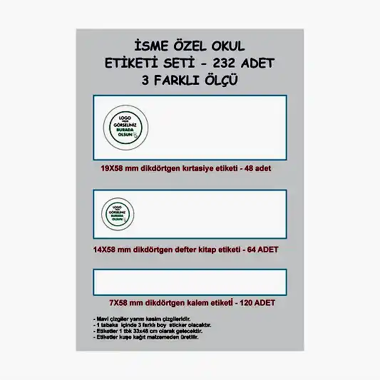 Okul Sticker & Etiket |232’li Kişiye Özel Okul Etiketi | İsimli Sticker & Etiket