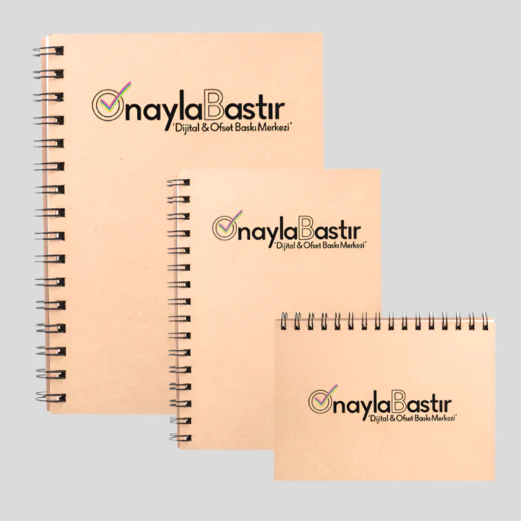 Az adetli kraft kapaklı metal spiralli defter, şık tasarımı ve yüksek kaliteli kağıdıyla kişisel kullanım için mükemmel seçim.