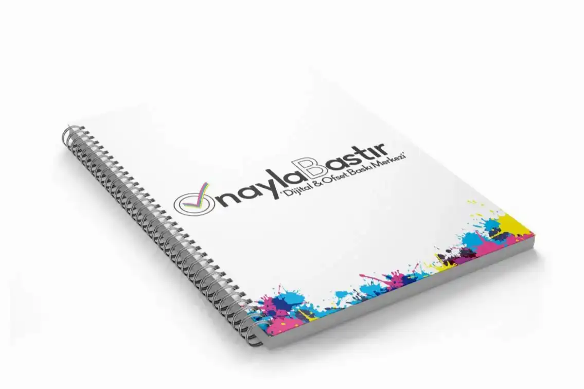 Çok adetli kuşe metal spiralli defter, firma logolu özel baskı ile ofis kullanımına ve promosyon amaçlı kullanıma uygun.