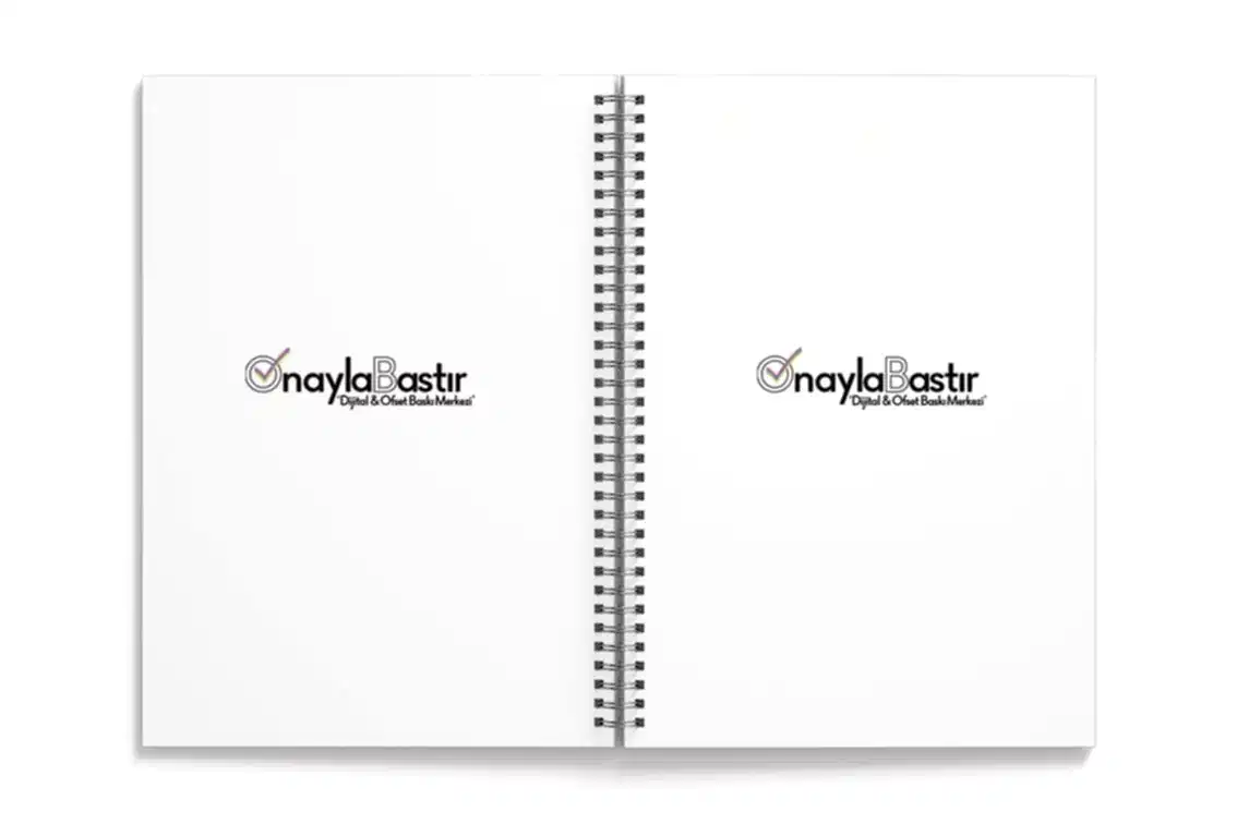 Çok adetli kuşe metal spiralli defter, özel baskı teknolojisiyle üretilir. Firma logolu defterler, büyük siparişlerde ekonomik fiyatlarla.