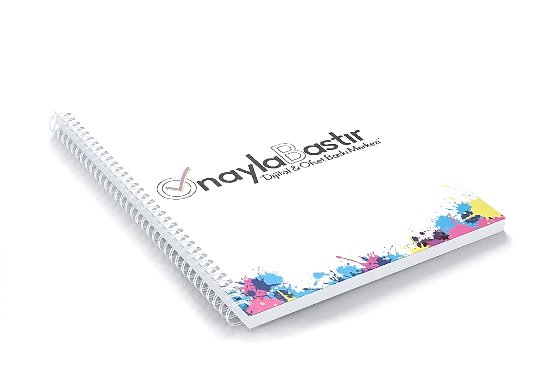 Çok adetli kuşe metal spiralli defter, promosyon hediyesi olarak özelleştirilebilir. Firma logosu ile kişiselleştirilmiş defterler.