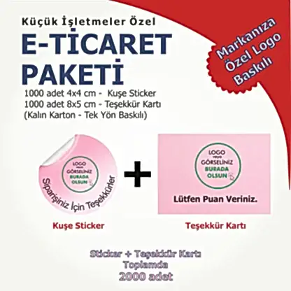 E-Ticaret Paketi | 1000 Adet Sticker + 1000 Teşekkür Kartı | Küçük İşletmelere Özel