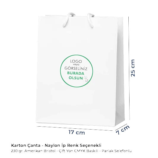 Karton Çanta Baskılı - Dikey - 17x25x7 cm