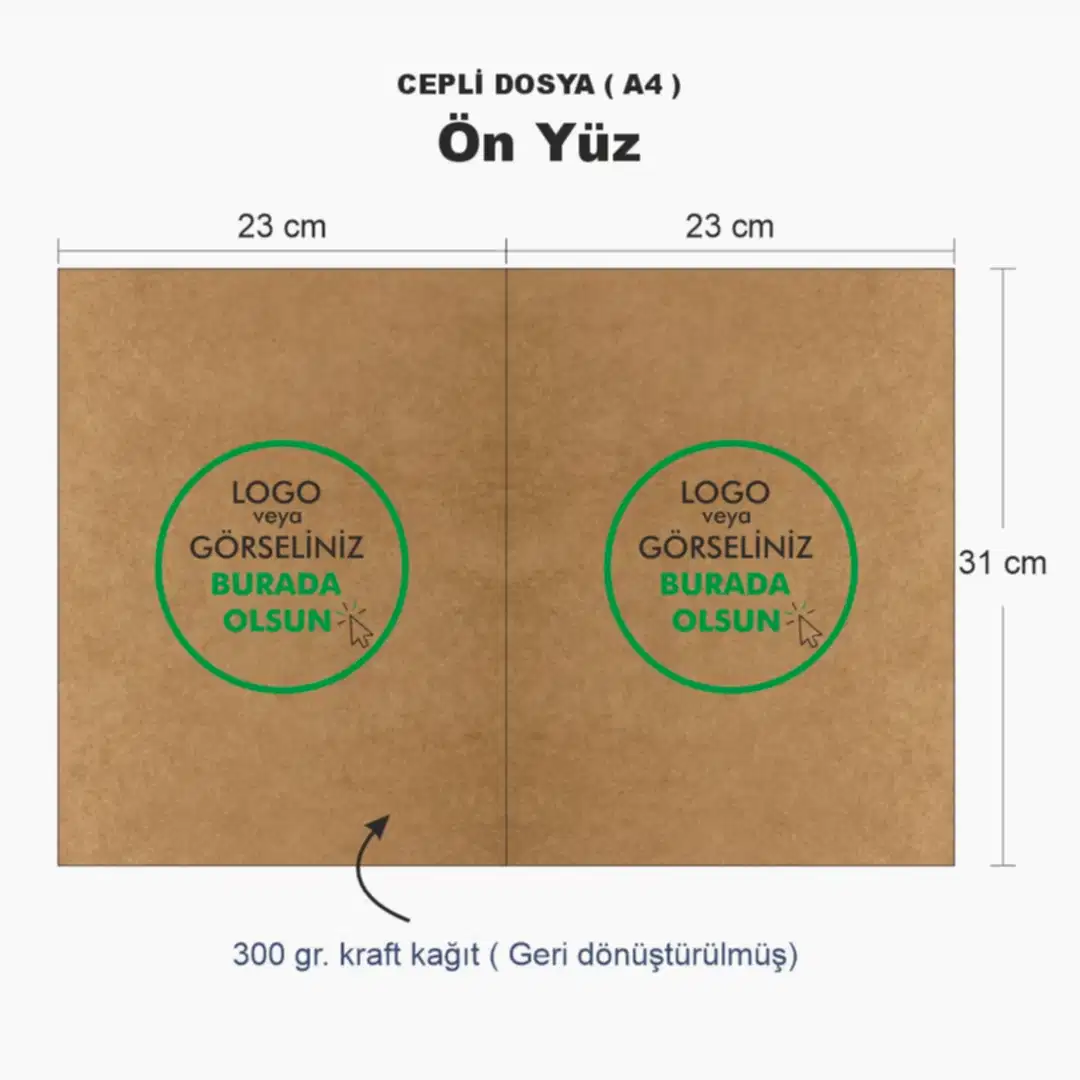 Kraft Cepli Dosya ( A4)  – 300 gr Logo Baskılı Karton Sunum Dosyası