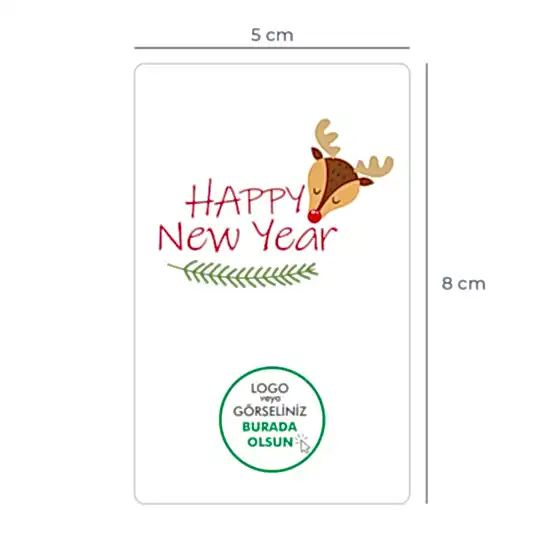 Yılbaşı Kuşe Sticker – 19 Farklı  Tasarım - Özelleştirilebilir - 8x5 cm