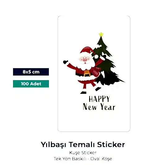 Yılbaşı Kuşe Sticker – 19 Farklı Hazır Tasarım - 8x5 cm